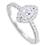 Platinum 0.89ct Marquise And Round Brilliant Cut Diamond Engagement Ring With Diamond Halo And Diamond Set Shoulders
