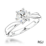 The Rona Six Claw Platinum 0.40ct Round Brilliant Cut Diamond Solitaire Engagement Ring With 0.04ct Diamond Detailing