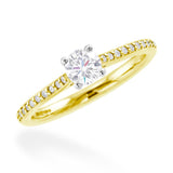 The Jasmine 18ct Yellow Gold 0.41ct Round Brilliant Cut Diamond Solitaire Engagement Ring With 0.10ct Diamond Set Shoulders