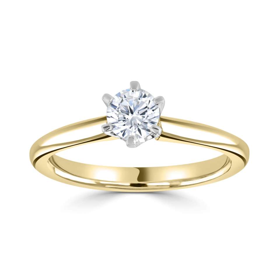 The Cherry Blossom 18ct Yellow Gold And Platinum Round Brilliant Cut Diamond Solitaire Engagement Ring