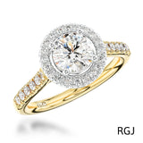 The Skye 18ct Yellow Gold 0.50ct Round Brilliant Cut Diamond Engagement Ring With 0.31ct Diamond Halo And Diamond Set Shoulders