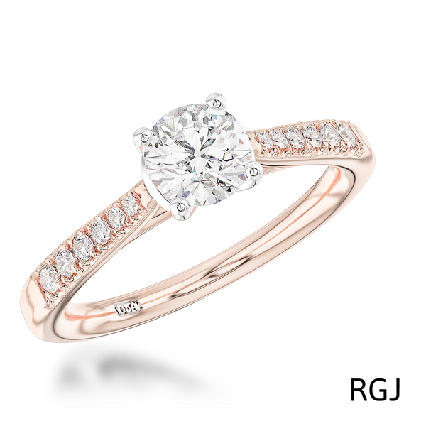 The Skye Classic 18ct Rose Gold And Platinum Round Brilliant Cut Diamond Solitaire Engagement Ring With Diamond Set Shoulders