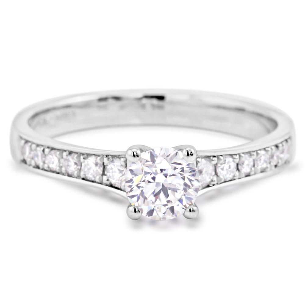 The Cassia Platinum Round Brilliant Cut Diamond Solitaire Engagement Ring With Diamond Set Shoulders