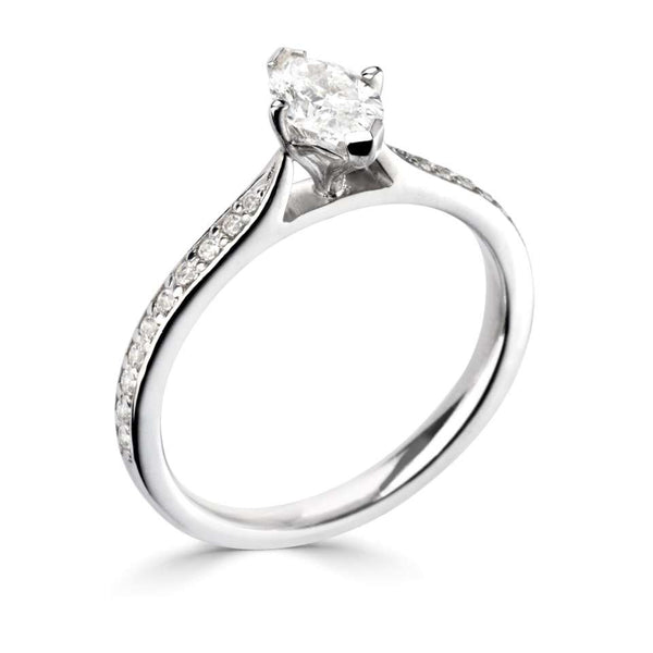 The Ivy Platinum Marquise Cut Diamond Solitaire Engagement Ring With Diamond Set Shoulders