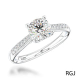 The Memoire Aura Platinum 0.50ct Round Brilliant Cut Diamond Solitaire Engagement Ring With 0.13ct Diamond Set Shoulders