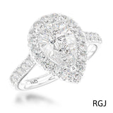 The Evie Platinum 1.50ct Pear Cut Diamond Engagement Ring With 0.64ct Diamond Halo And Diamond Set SHoulders