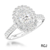 The Faroe Duo Platinum 0.63ct Oval Cut Diamond Engagement Ring With 0.41ct Scalloped Double Diamond Halo And Diamond Set Shoulders