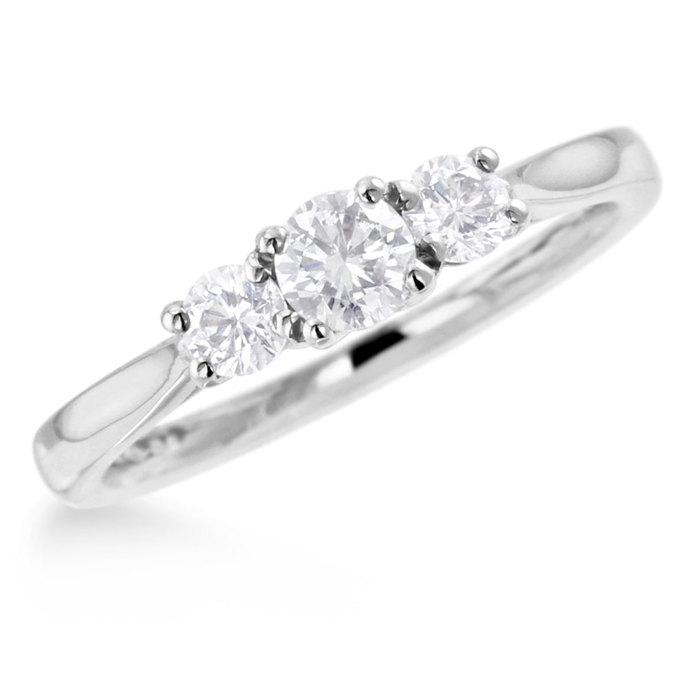The Alyssa Platinum Round Brilliant Cut Diamond Three Stone Engagement