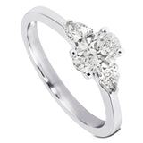 Platinum 1.00ct Oval and Pear Cut Diamond Three Stone Engagement Ring