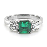 Platinum 1.03ct Princess Cut Emerald And 1.04ct Princess Cut Diamond Three Stone Engagement Ring