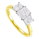 Platinum And 18ct Yellow Gold 1.49ct Radiant Cut Diamond Three Stone Engagement Ring