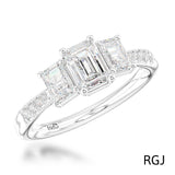 The Florentina Skye Platinum 1.80ct Emerald Cut Diamond Three Stone Engagement Ring With Diamond Set Shoulders