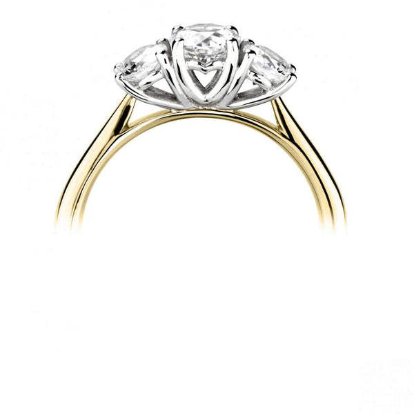 The Calanthe 18ct Yellow Gold And Platinum Round Brilliant Cut Diamond Three Stone Engagement Ring