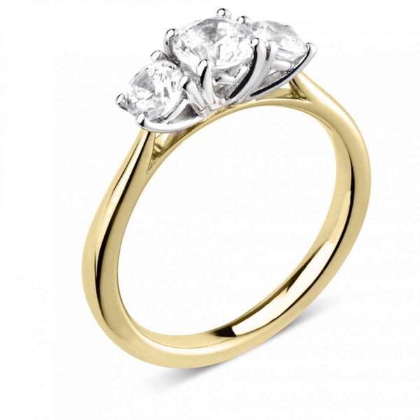 The Calanthe 18ct Yellow Gold And Platinum Round Brilliant Cut Diamond Three Stone Engagement Ring