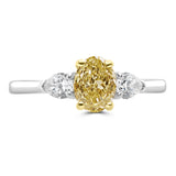 Platinum 1.02ct Oval Cut Yellow Diamond And 0.25ct Pear Cut Diamond Three Stone Ring