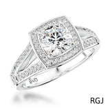 The Saturn Platinum 0.41ct Round Brilliant Cut Diamond Engagement Ring With 0.20ct Diamond Halo And Diamond Set Split Shoulders
