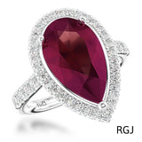 The Skye Platinum 1.49ct Pear Cut Pink Tourmaline Ring With 0.43ct Diamond Halo And Diamond Set Shoulders
