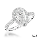 The Skye Platinum 0.70ct Pear Cut Diamond Engagement Ring With 0.39ct Diamond Halo And Diamond Set Shoulders