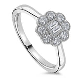 Platinum 0.42ct Emerald And Round Brilliant Cut Floral Art Deco Style Ring