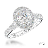 The Skye Saturn Platinum 0.50ct Oval Cut Diamond Engagement Ring With 0.30ct Diamond Halo And Diamond Set Split Shoulders