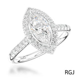 The Skye Platinum 0.31ct Marquise Cut Diamond Engagement Ring With 0.27ct Diamond Halo And Diamond Set Shoulders