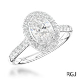 The Skye Platinum 0.30ct Oval Cut Diamond Engagement Ring With 0.27ct Diamond Halo And Diamond Set Shoulders