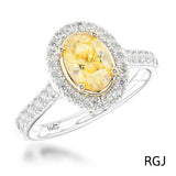 The Skye Platinum 0.71ct Oval Cut Yellow Diamond Engagement Ring With 0.33ct Diamond Halo And Diamond Set Shoulders