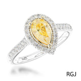 The Skye Platinum 0.57ct Pear Cut Yellow Diamond Engagement Ring With 0.33ct Diamond Halo And Diamond Set Shoulders