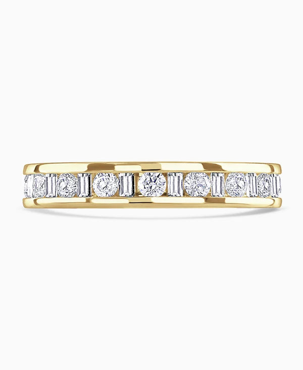 18ct Yellow Gold 1.00ct Round Brilliant And Baguette Cut Diamond Channel Set Full Eternity Ring