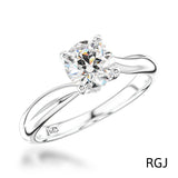 The Rona Four Claw Platinum 0.40ct Round Brilliant Cut Diamond Solitaire Engagement Ring With 0.04ct Diamond Detailing