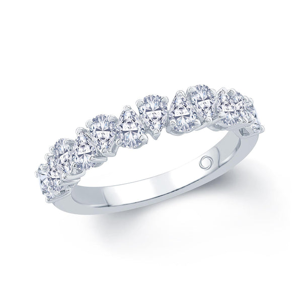 Platinum 1.00ct Pear Cut Diamond Claw Set Half Eternity Ring