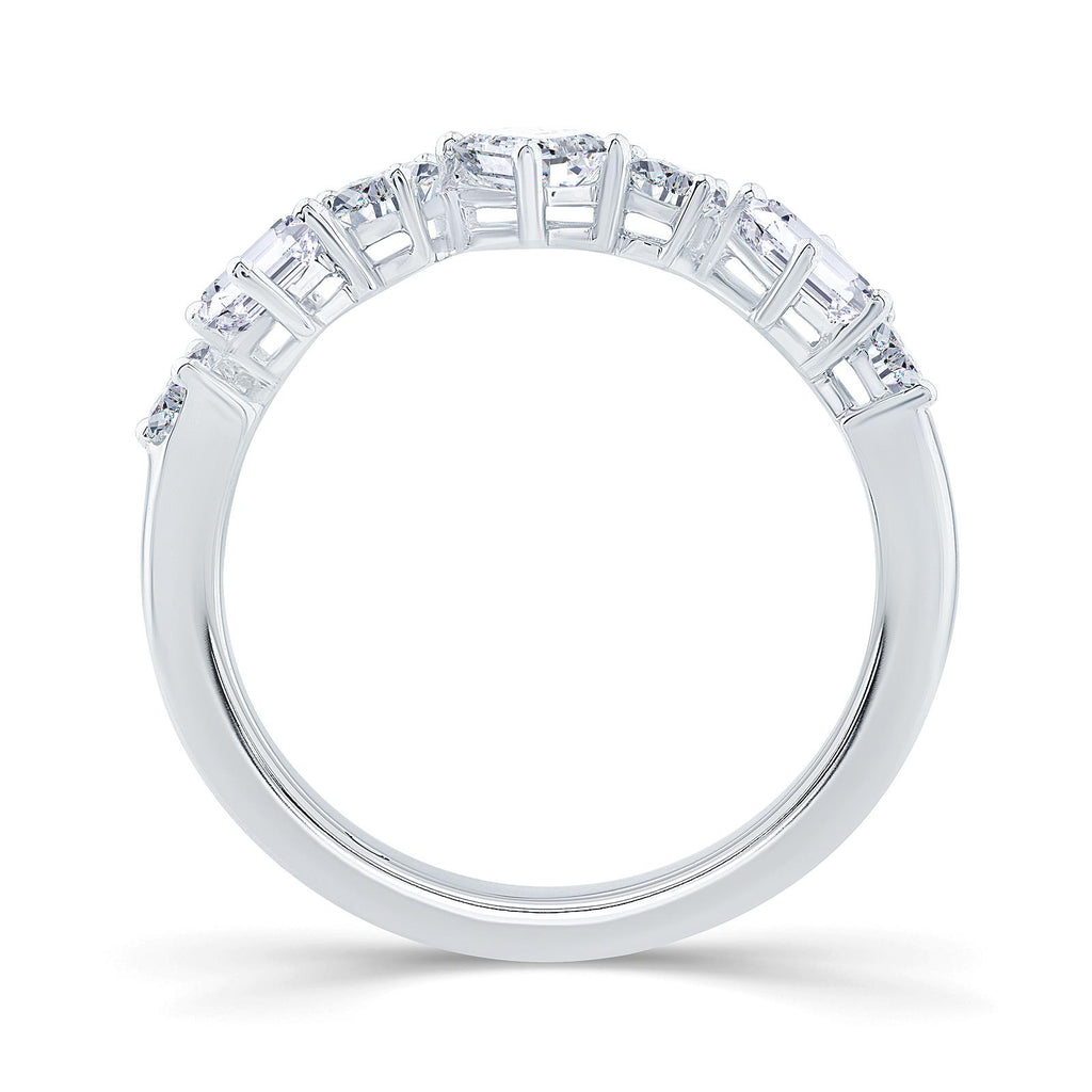 Platinum 1.00ct Pear And Emerald Cut Diamond Claw Set Half Eternity Ring