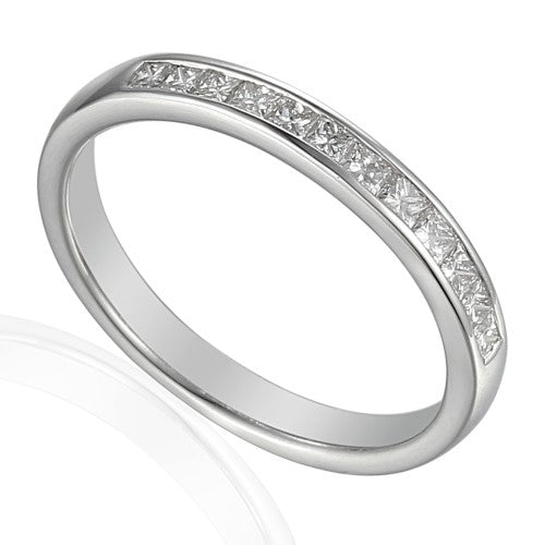 platinum 0.35ct princess cut diamond channel set half eternity ring