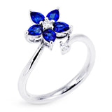 18ct White Gold 0.99ct Sapphire And 0.12ct Diamond Flower Ring