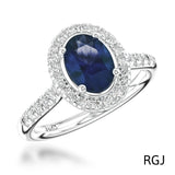 The Skye Platinum 0.74ct Oval Cut Blue Sapphire Ring With 0.35ct Diamond Halo And Diamond Set Shoulders