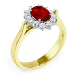 18ct Yellow Gold 1.05ct Oval Ruby And 0.42ct Diamond Cluster Ring