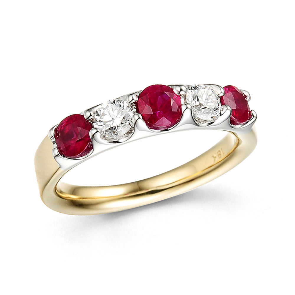 18ct Yellow And White Gold 0.95ct Ruby And 0.40ct Diamond Five Stone Ring