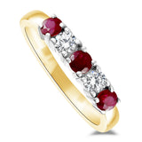 18ct Yellow And White Gold 0.22ct Ruby and 0.14ct Diamond Round Brilliant Cut Five Stone Ring