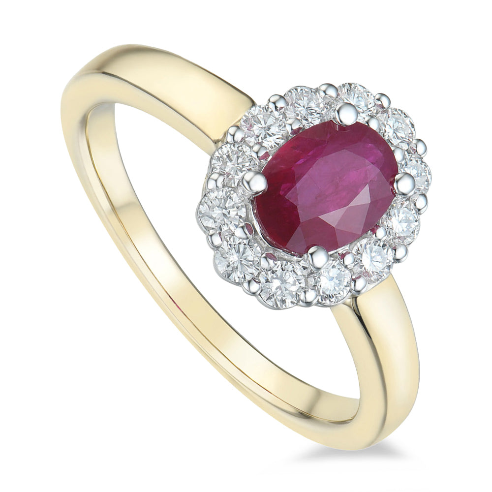 18ct Yellow And White Gold Ruby And Diamond Cluster Ring