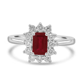 18ct White Gold 0.50ct Ruby And 0.38ct Diamond Halo Cluster Ring