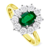 18ct Yellow Gold 0.88ct Oval Cut Emerald And 0.93ct Round Brilliant Cut Diamond Cluster Ring