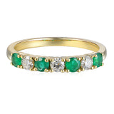 18ct Yellow Gold 0.30ct Emerald And 0.19ct Diamond Round Brilliant Cut Seven Stone Ring