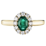 18ct Yellow Gold 0.82ct Oval Cut Emerald And 0.42ct Round Brilliant Cut Diamond Cluster Ring