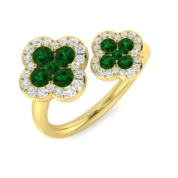 18ct Yellow Gold 0.69ct Emerald And 0.21ct Diamond Double Clover Ring
