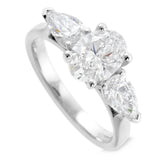 Platinum 2.25ct Oval And Pear Cut Laboratory Grown Diamond Three Stone Engagement Ring