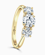 18ct Yellow Gold 1.30ct Round Brilliant Cut Laboratory Grown Diamond Three Stone Engagement Ring