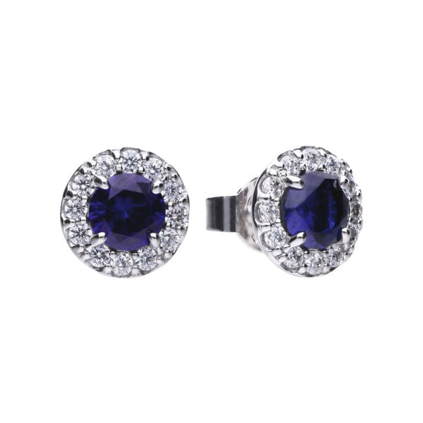 Diamonfire Blue Zirconia Pave Silver Stud Earrings E5598