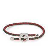 Gucci Interlocking G Silver And Leather Braided Bracelet YBA87434300100U
