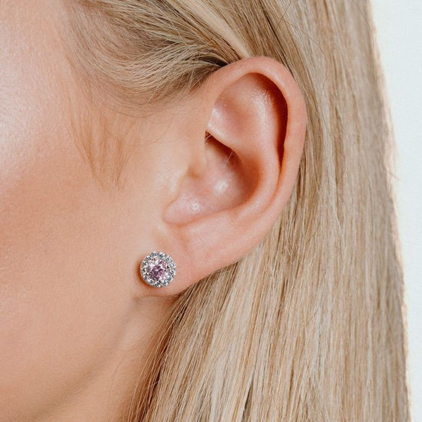 Diamonfire Pink Zirconia Pave Silver Stud Earrings E5775
