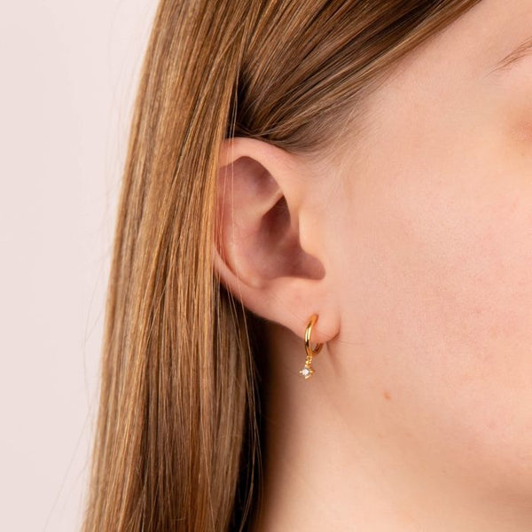 Diamonfire Zirconia Drop Gold Plated Hoop Earrings E6307